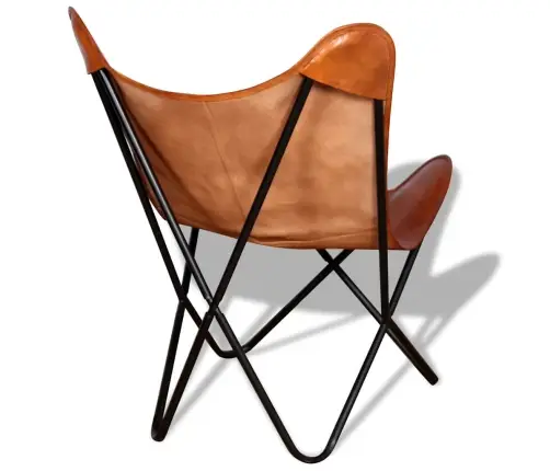 Tauriņa Formas Krēsls, Brūna Dabīgā Āda  Vidaxl