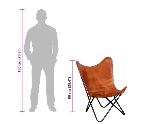 Tauriņa Formas Krēsls, Brūna Dabīgā Āda  Vidaxl