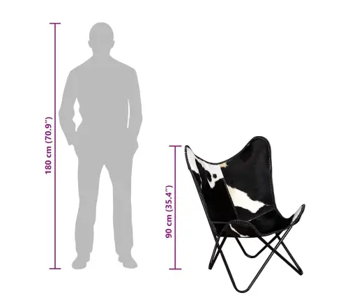 Išskleidžiama Kėdė, Juodos Ir Baltos Spalvos, Tikra Karvės Oda