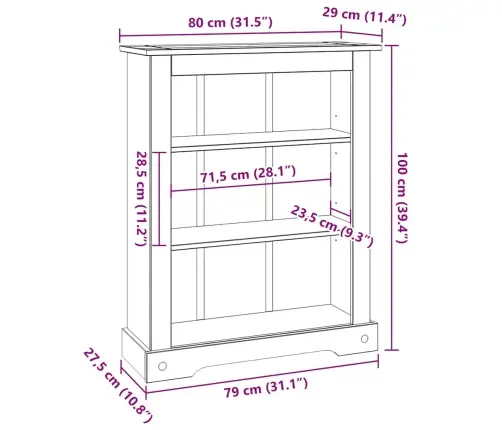 Grāmatu Skapis, Meksikas Corona Stila Priedes Koks, 80X29X100Cm Vidaxl