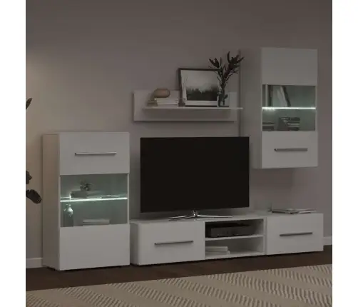 Tv Sekcija, Sienas Plaukti, 5 Gab., Ar Led Gaismām, Balti Vidaxl Tv Sekcija, Sienas Plaukti, 5 Gab., Ar Led Gaismām, Balti Vidaxl
