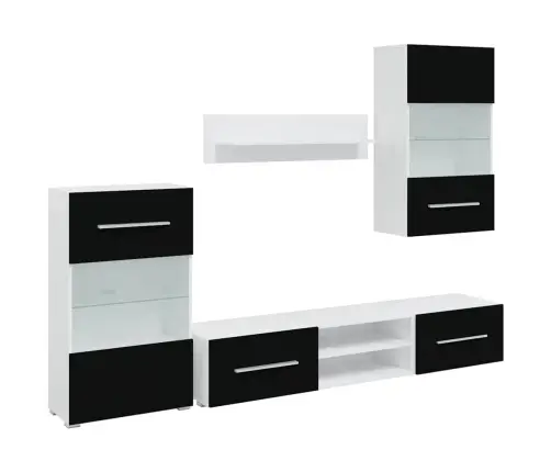 Tv Sekcija, Sienas Plaukti, 5 Gab., Ar Led Gaismām, Melni Vidaxl