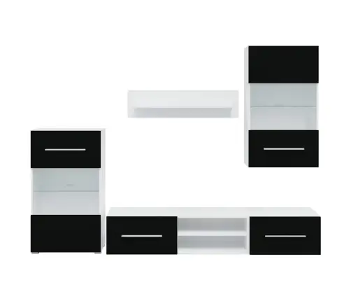 Tv Sekcija, Sienas Plaukti, 5 Gab., Ar Led Gaismām, Melni Vidaxl