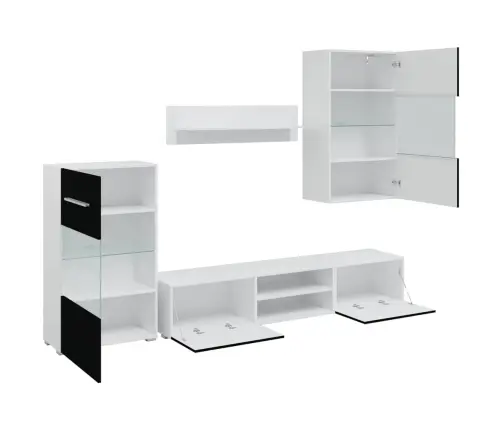 Tv Sekcija, Sienas Plaukti, 5 Gab., Ar Led Gaismām, Melni Vidaxl