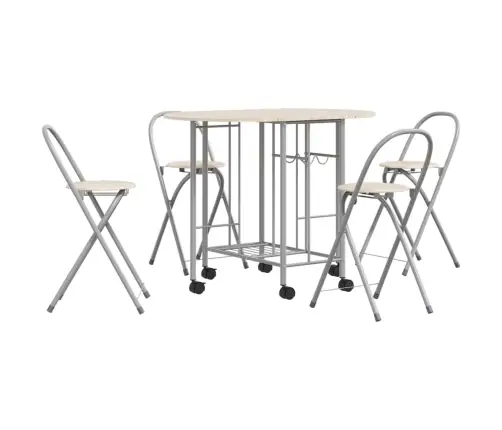 Vidaxli Viieosaline Kokkuvolditav Söögitoakomplekt, Mdf , Valge