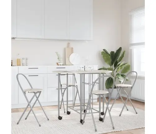 Vidaxli Viieosaline Kokkuvolditav Söögitoakomplekt, Mdf , Valge