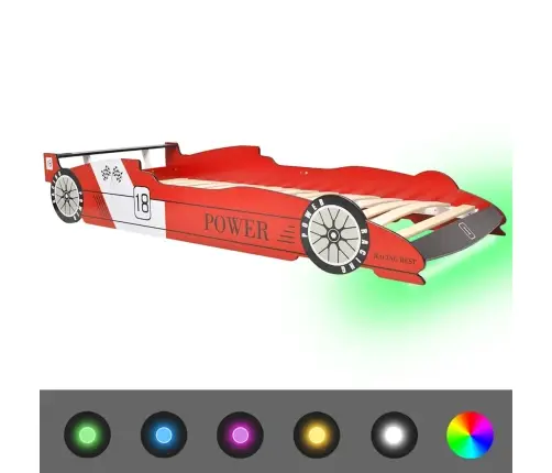 Bērnu Gulta Ar Led, Sacīkšu Mašīnas Dizains, 90X200 Cm, Sarkana Vidaxl