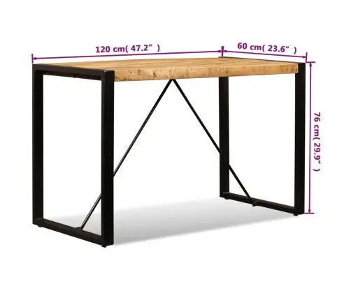 Virtuves Galds, 120 Cm, Neapstrādāts Mango Masīvkoks           Vidaxl