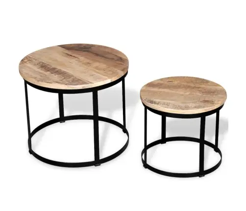 Vidaxli Kaheosaline Kohvilaua Komplekt Ümmargune 40/50 Cm Mangopuit