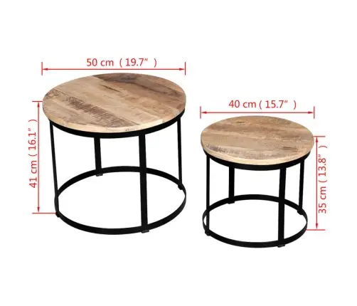 Vidaxli Kaheosaline Kohvilaua Komplekt Ümmargune 40/50 Cm Mangopuit