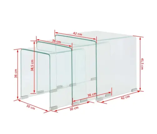 Kafijas Galdiņi, 3 Gab., Sabīdāmi, Caurspīdīgs, Rūdīts Stikls Vidaxl