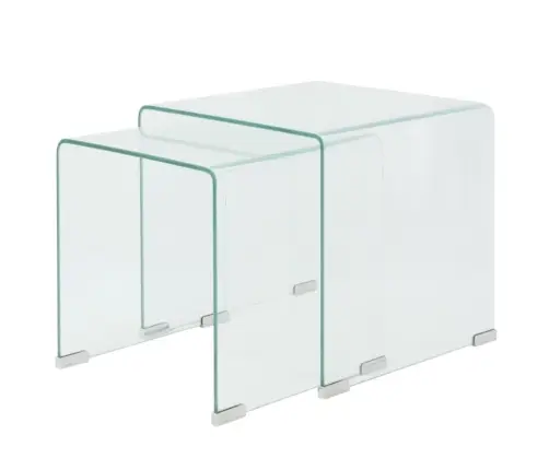 2 D. Sustumiamų Staliukų Kompl., Grūdintas Stiklas, Skaidrus