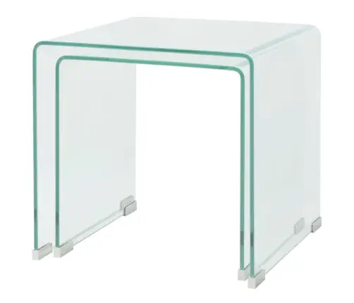 2 D. Sustumiamų Staliukų Kompl., Grūdintas Stiklas, Skaidrus