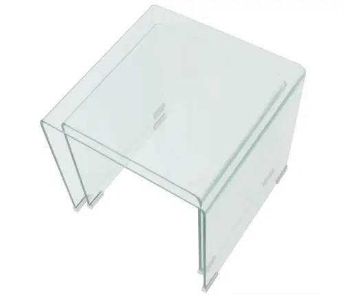 2 D. Sustumiamų Staliukų Kompl., Grūdintas Stiklas, Skaidrus