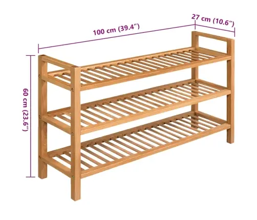 Apavu Skapis Ar 3 Plauktiem, 100X27X60 Cm, Ozola Masīvkoks Vidaxl