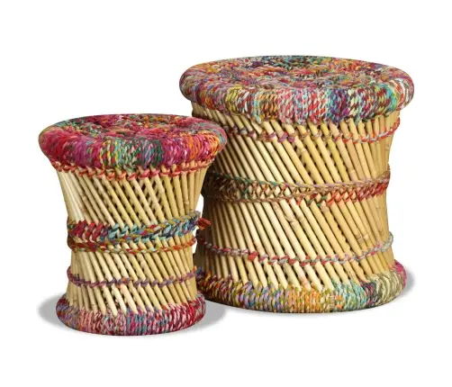 Taburetes, 2 Gab., Krāsainas Auduma Detaļas, Bambuss Vidaxl