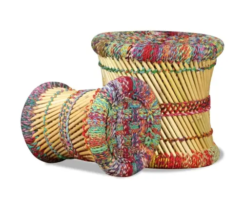 Taburetes, 2 Gab., Krāsainas Auduma Detaļas, Bambuss Vidaxl