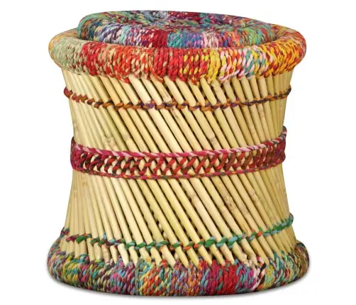 Taburetes, 2 Gab., Krāsainas Auduma Detaļas, Bambuss Vidaxl