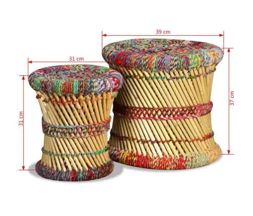 Taburetes, 2 Gab., Krāsainas Auduma Detaļas, Bambuss Vidaxl