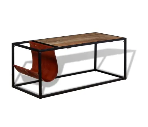 Kafijas Galdiņš Ar Žurnālu Turētāju No Īstas Ādas, 110X50X45 Cm Vidaxl