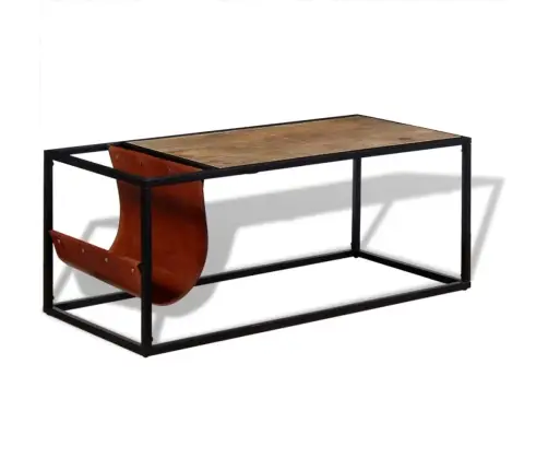 Kafijas Galdiņš Ar Žurnālu Turētāju No Īstas Ādas, 110X50X45 Cm Vidaxl