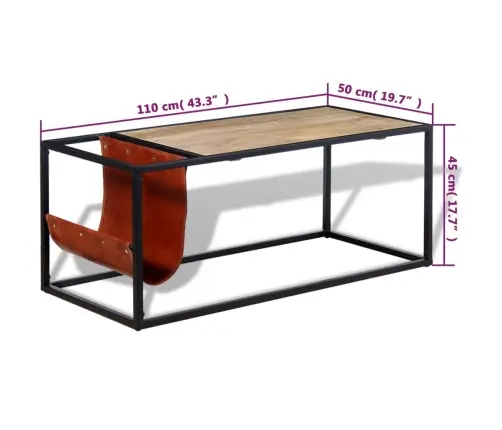 Kafijas Galdiņš Ar Žurnālu Turētāju No Īstas Ādas, 110X50X45 Cm Vidaxl