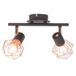 Griestu Lampa Ar 2 Starmešiem, E14, Melna Ar Vara Brūnu Vidaxl