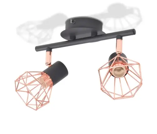 Griestu Lampa Ar 2 Starmešiem, E14, Melna Ar Vara Brūnu Vidaxl