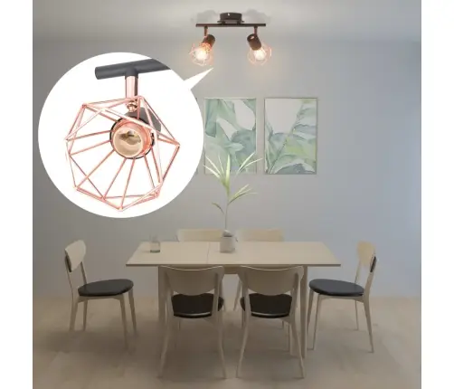 Griestu Lampa Ar 2 Starmešiem, E14, Melna Ar Vara Brūnu Vidaxl