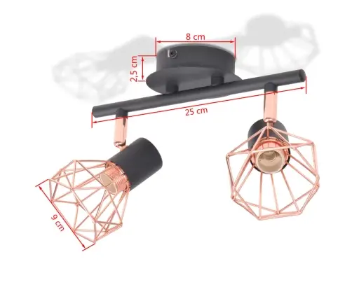 Griestu Lampa Ar 2 Starmešiem, E14, Melna Ar Vara Brūnu Vidaxl