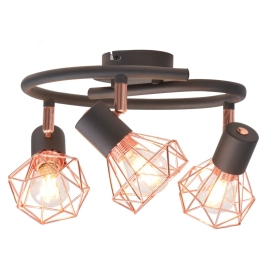 Griestu Lampa  Ar 3 Starmešiem, E14, Melna Ar Vara Brūnu Vidaxl