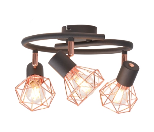 Griestu Lampa  Ar 3 Starmešiem, E14, Melna Ar Vara Brūnu Vidaxl