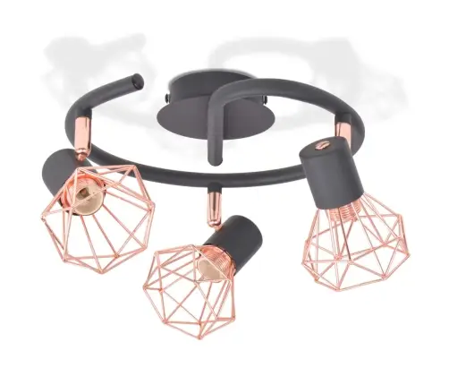 Griestu Lampa  Ar 3 Starmešiem, E14, Melna Ar Vara Brūnu Vidaxl