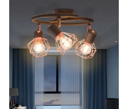 Griestu Lampa  Ar 3 Starmešiem, E14, Melna Ar Vara Brūnu Vidaxl