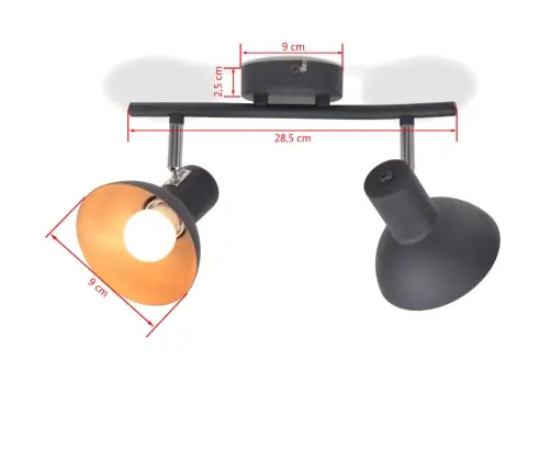 Griestu Lampa, 2 Spuldzes, E27, Melna Ar Zelta Krāsu Vidaxl