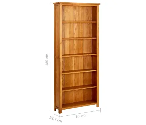 Grāmatu Skapis, 6 Plaukti, 80X22,5X180 Cm, Ozola Masīvkoks Vidaxl