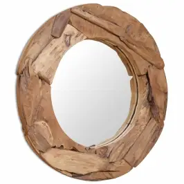 Dekoratyvinis Veidrodis Iš Tikmedžio, 80 cm Apvalus