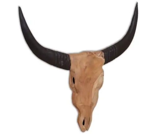 Seinale Kinnitatav Härja Kolju Skulptuur, Tiikpuu, 69X6X60 Cm