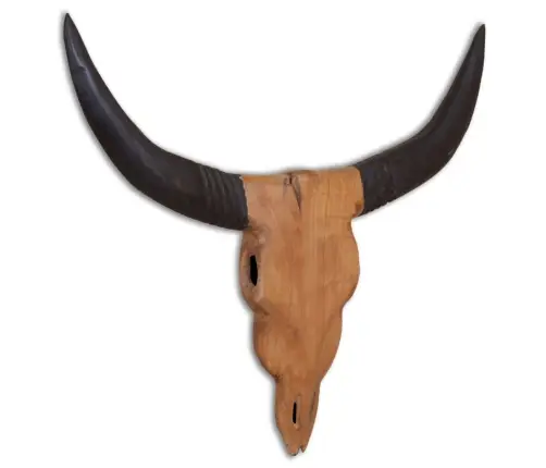 Seinale Kinnitatav Härja Kolju Skulptuur, Tiikpuu, 69X6X60 Cm