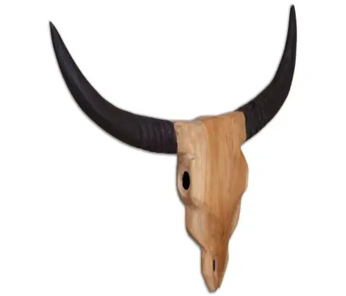 Seinale Kinnitatav Härja Kolju Skulptuur, Tiikpuu, 69X6X60 Cm