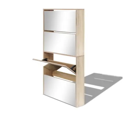 Apavu Skapītis Ar Spoguli, 4 Nodalījumi, 63X17X134 Cm, Ozolkoks Vidaxl