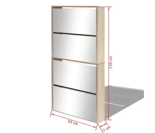 Apavu Skapītis Ar Spoguli, 4 Nodalījumi, 63X17X134 Cm, Ozolkoks Vidaxl