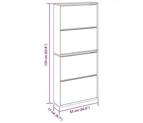 Apavu Skapītis Ar Spoguli, 4 Nodalījumi, 63X17X134 Cm, Ozolkoks Vidaxl