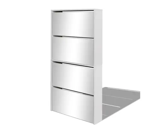 Apavu Skapītis Ar Spoguli, 4 Nodalījumi, 63X17X134 Cm, Balts Vidaxl