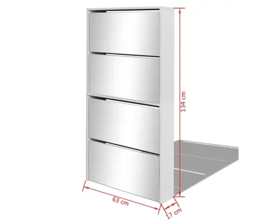 Apavu Skapītis Ar Spoguli, 4 Nodalījumi, 63X17X134 Cm, Balts Vidaxl
