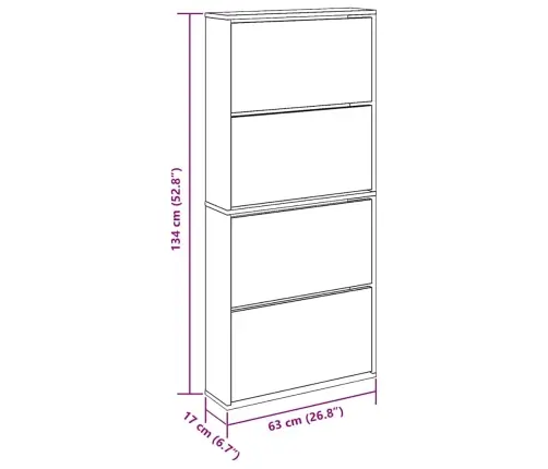 Apavu Skapītis Ar Spoguli, 4 Nodalījumi, 63X17X134 Cm, Balts Vidaxl
