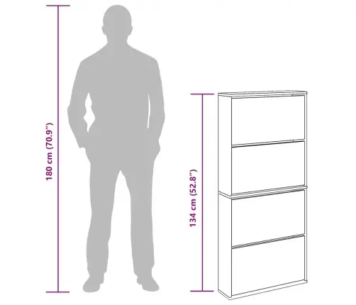 Apavu Skapītis Ar Spoguli, 4 Nodalījumi, 63X17X134 Cm, Balts Vidaxl