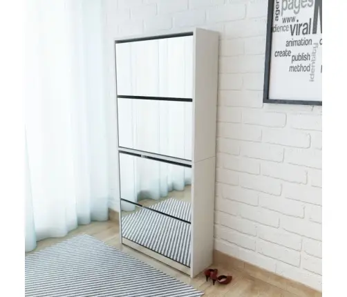 Apavu Skapītis Ar Spoguli, 4 Nodalījumi, 63X17X134 Cm, Balts Vidaxl