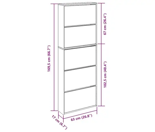 Apavu Skapītis Ar Spoguli, 5 Nodalījumi, 63X17X169,5 Cm Vidaxl