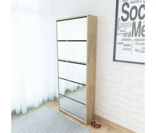 Apavu Skapītis Ar Spoguli, 5 Nodalījumi, 63X17X169,5 Cm Vidaxl